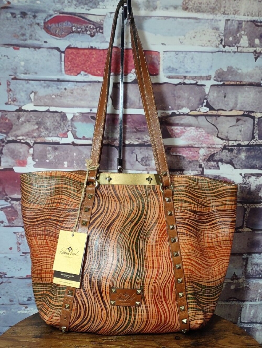 Patricia Nash "Benvenuto" Wavy Stripe Leather Tote - Picture 2 of 13